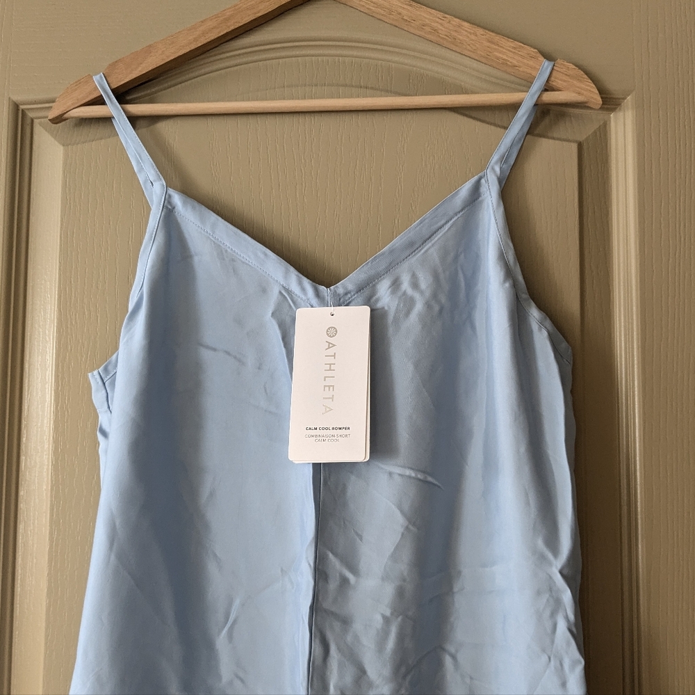 Athleta Calm Cool Romper Jumpsuit Light Blue Pajama Sleep Loungewear - Picture 4 of 10